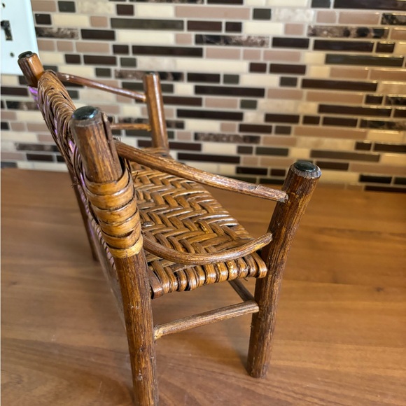 Vintage Wooden Rattan Doll Furniture Bench - Picture 4 of 7